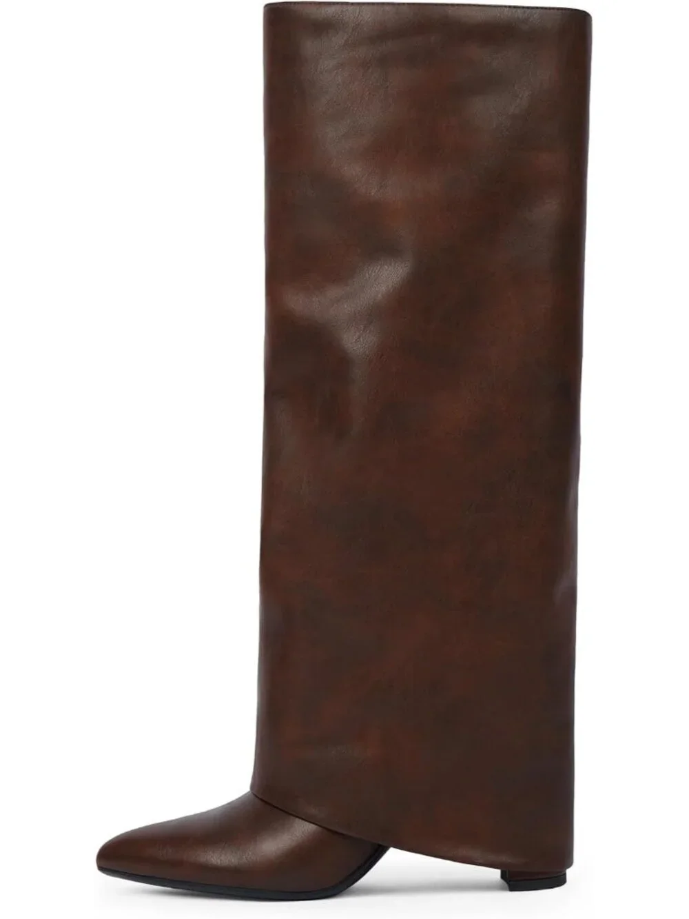 Women's Retro Brown Pointed Toe Chunky Heel Faux Leather Over The Knee Boots